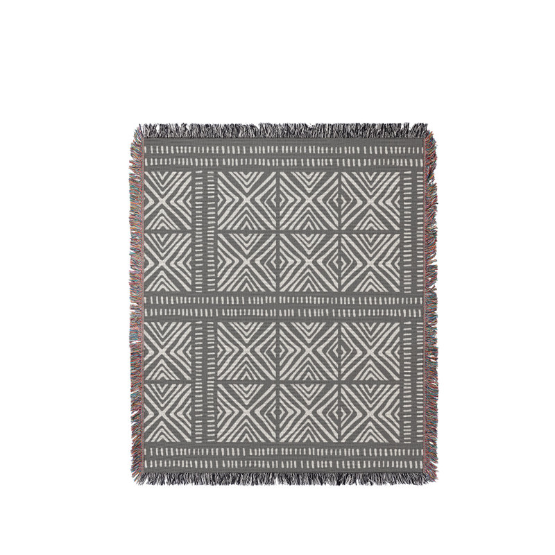 Jeté en coton Thora Tribal, Gris, 60 x 60