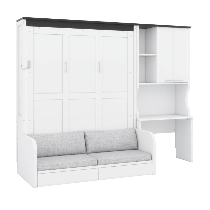 Lit escamotable mural Murphy pour petits espaces - Lit convertible pliable avec canapé et bureau intégrés, Double