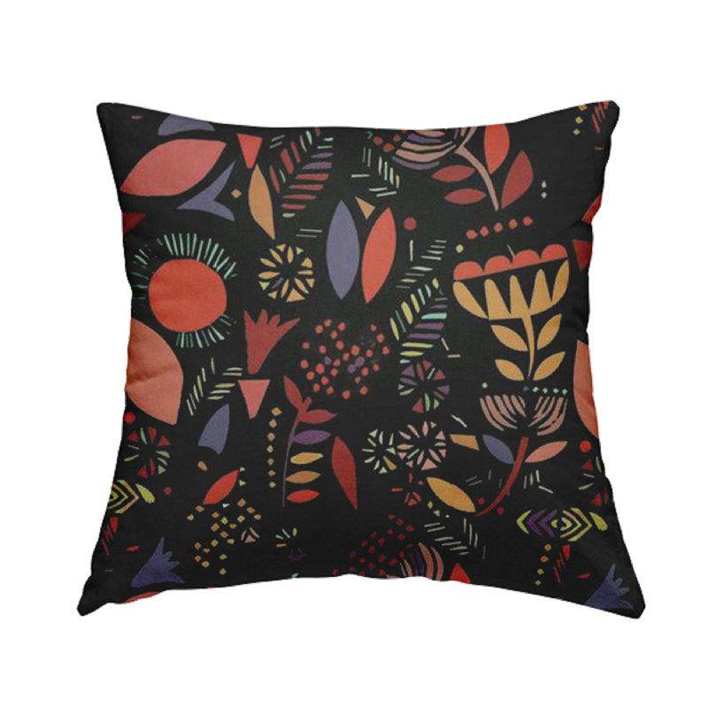 Maria Floral Square Throw Cushion, 55cm H x 55cm W x 5cm D, Black/Red/Purple