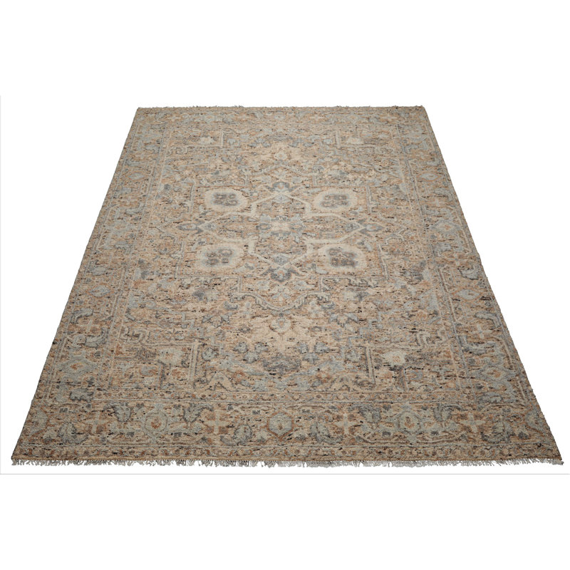 Tapis géométrique transitionnel noué à la main 9 x 12 beige et brun clair Oushak