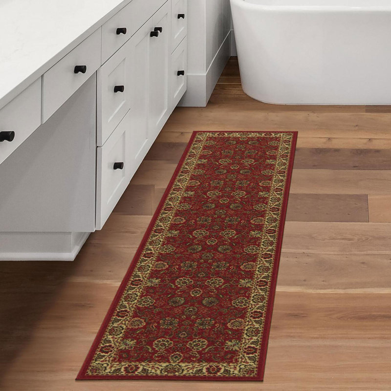 Ottohome Non-Slip Traditional Area Rug For Living Room, Hallway, Entryway Rug, Dark Red, Runner 1'10" x 6'