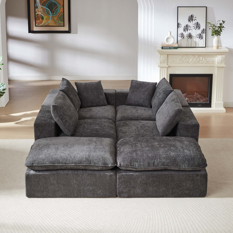 Canapé moderne en nuage de chenille, librement combinable, Gris foncé
