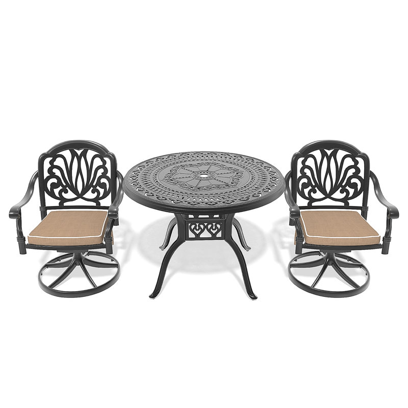 Ensemble de salle à manger 3 pièces en aluminium coulé toutes saisons comprenant 2 chaises pivotantes et une table ronde de 39,37 po