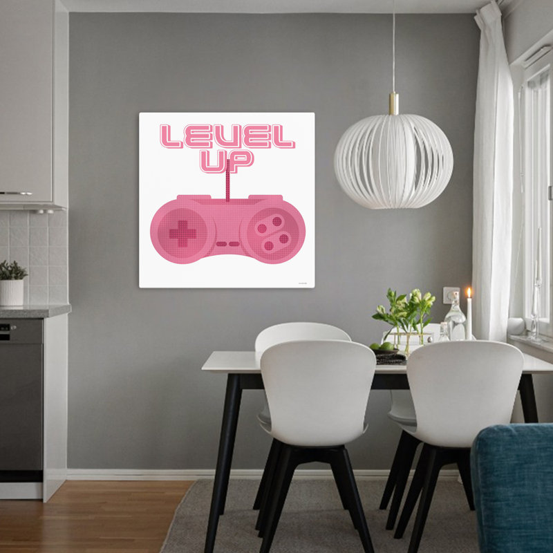 Level Up Contemporary Halftone Pattern Typography Art, 32" H x 32" W