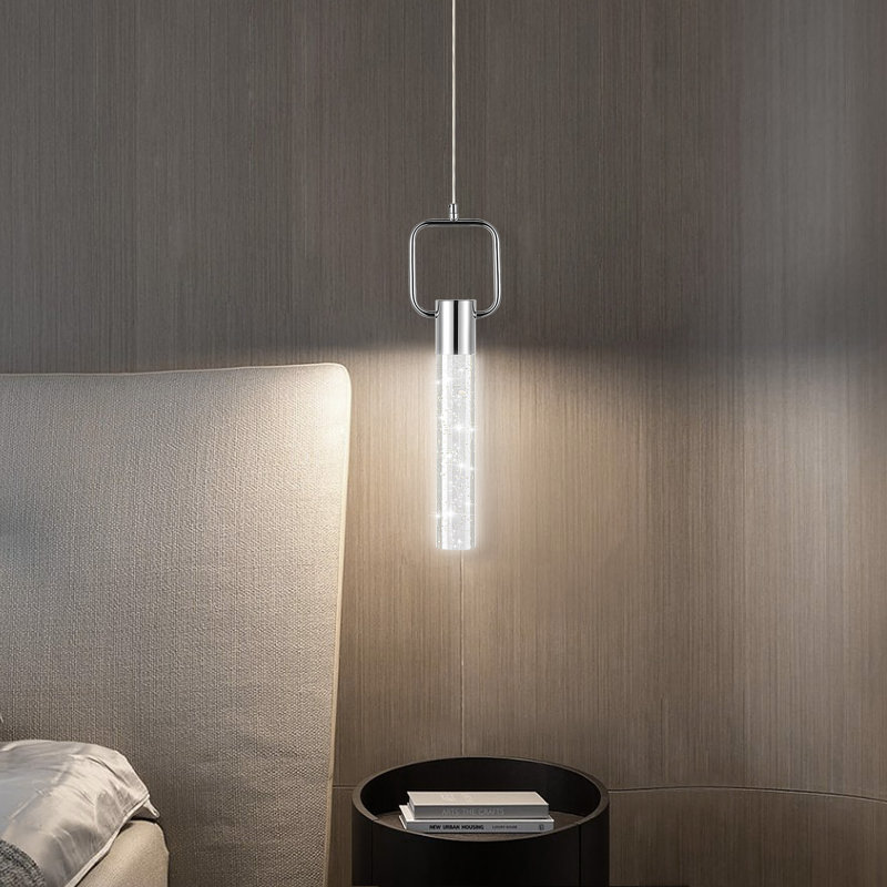Luminaire suspendu en cristal Brevick, Argent, Carré, 1 lumières