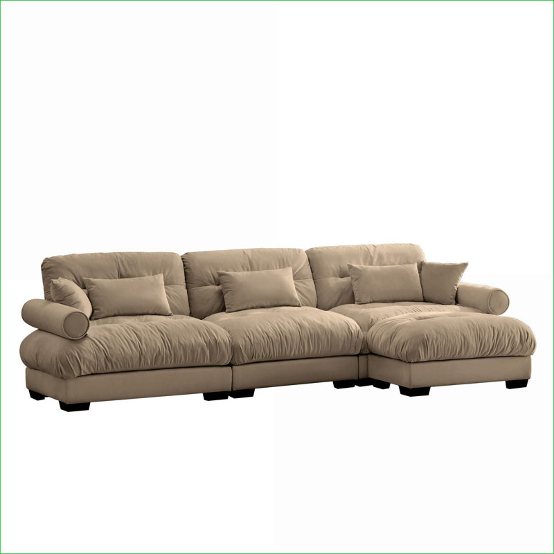 Sectional Sofas | Oversized Modular Convertible L-Shaped Cloud Couch for Living Room | Camel | Velvet