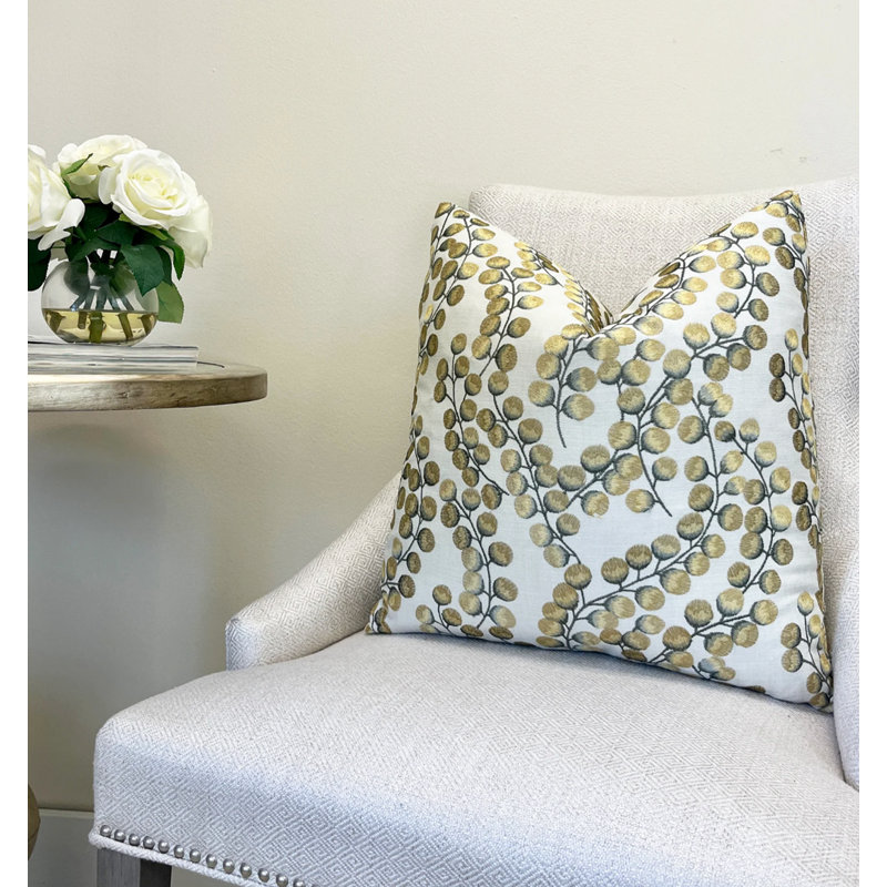Housse de coussin brodée à feuilles d'or brodées, H 20 po x l 20 po