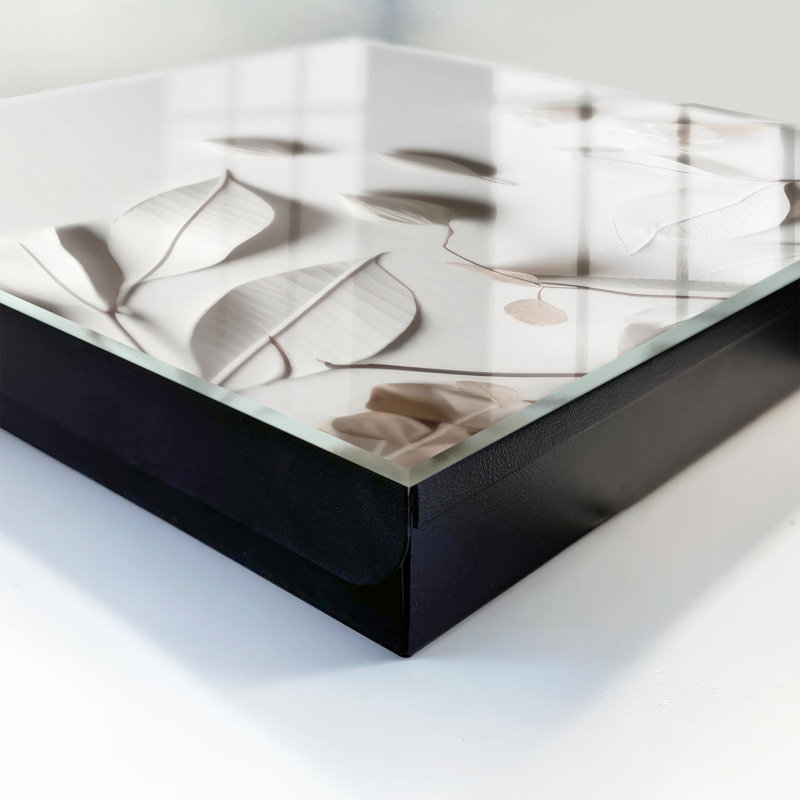 Key box for home, Opens to the right, 30x30x5, Black, Subtle leaves on a white background, 