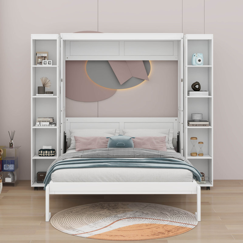 Grand lit escamotable moderne escamotable avec portes de rangement, Espresso