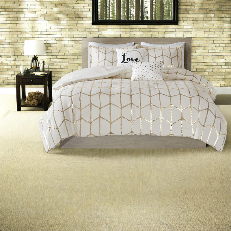 Ensembles de literie luxueux et modernes, édredon en microfibre ivoire et or