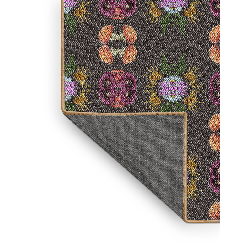 Tapis noir/violet tissé à la machine, Rectangle 7 pi x 9 pi