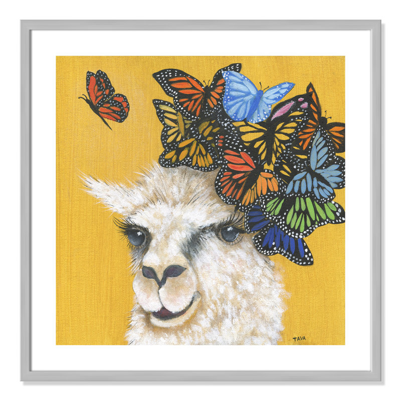 Art sur toile llama, H 27,5 po x l 27,5 po x P 1,18 po, Cadre argenté