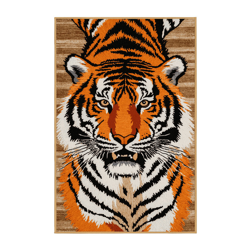 Tapis lavable avec gros chats tigre de Sibérie, Rectangle 4pi x 6 pi