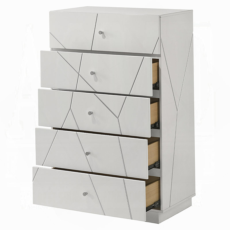 Commode élégante avec 5 tiroirs de rangement, commode de chambre avec boutons en métal