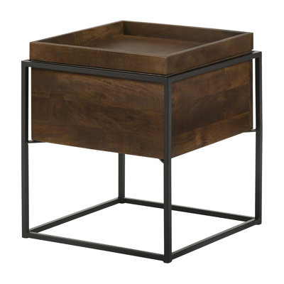 Square Accent Side Table Removable Tray Dark Brown