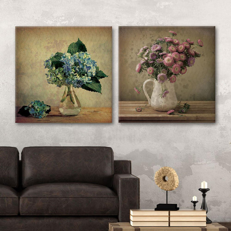 Fleur de fleur sur toile, 2 pièces, H 12 po x l 24 po x P 1,5 po