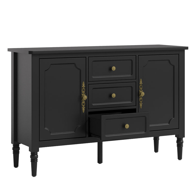 Armoire d'appoint en bois manufacturé et massif à 3 tiroirs l 47 po Collynns, Noir