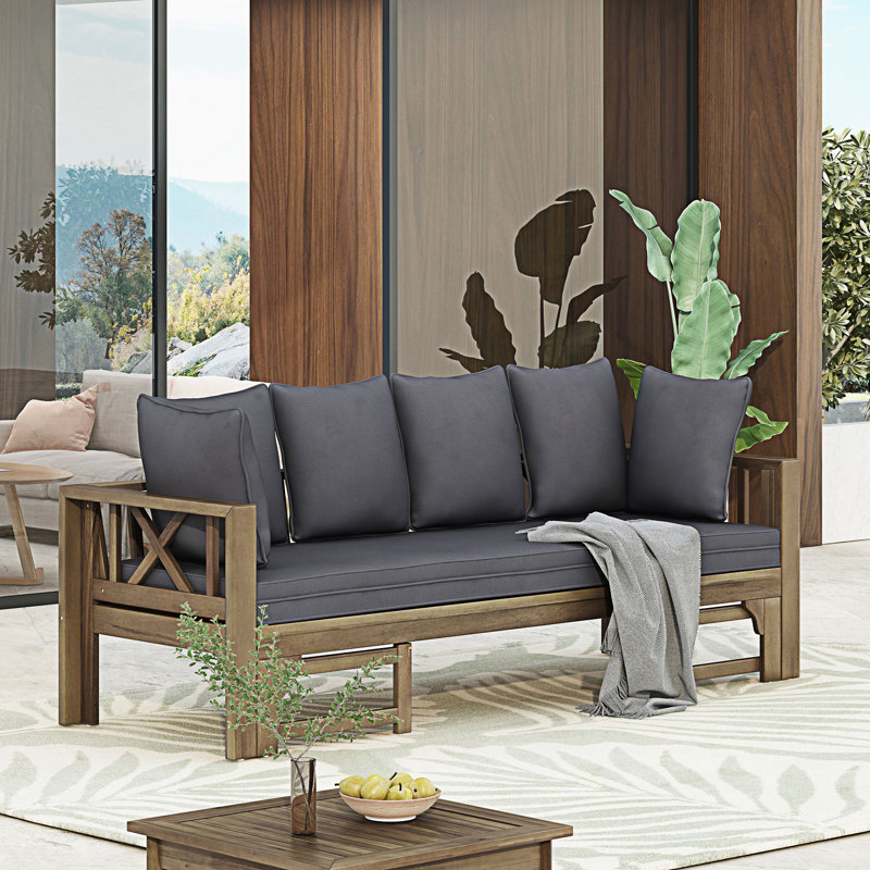 Canapé d'extérieur extensible 3 places, canapé rembourré, fauteuil de jour, Gris foncé, Gris foncé