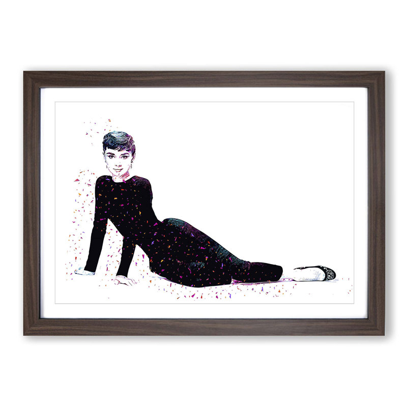 Audrey Hepburn in Abstract - Picture Frame Painting Print on MDF, 48cm H x 65cm W x 2cm D, Walnut Framed