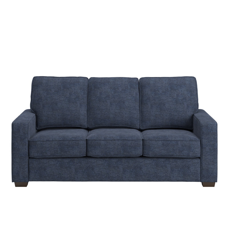 Beaulah Modern Fabric Upholstered Square Arm Sofa, Blue Chenille
