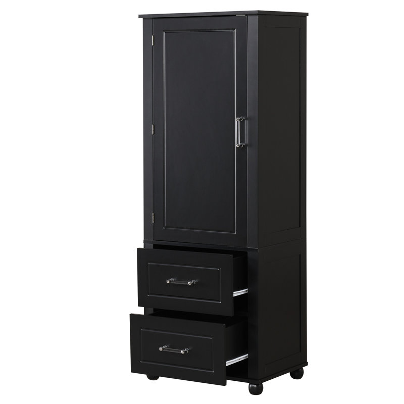 Tall Bathroom Storage Cabinet, Freestanding Storage Cabinet With Two Drawers And Adjustable Shelf, MDF Board With Painted Finish