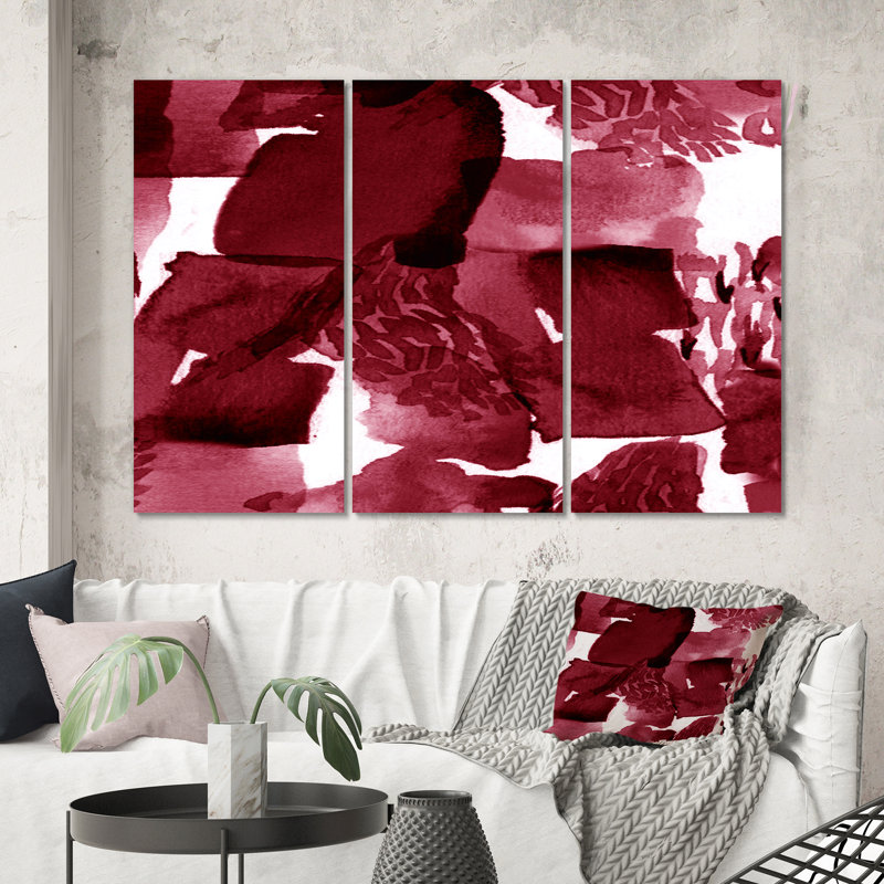 Abstrait bourgogne abstrait sur fond blanc - reproduction d'art moderne sur toile, H 40 po x l 60 po x P 1 po
