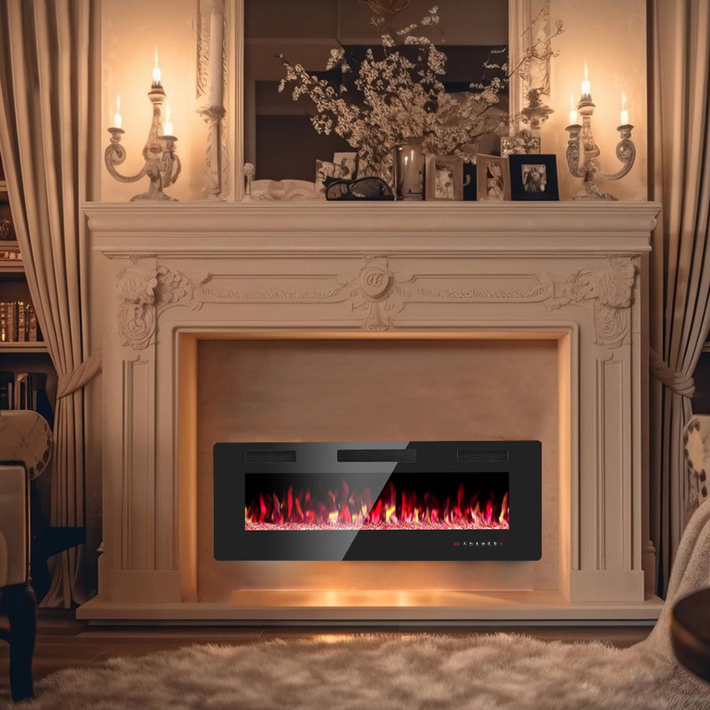 Wall Mounted or Recessed Electric Fireplace with Remote Control and Timer, Thickness 3.8 inch , Top Air Outlet