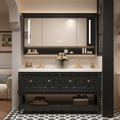French-style retro double-basin bathroom cabinet