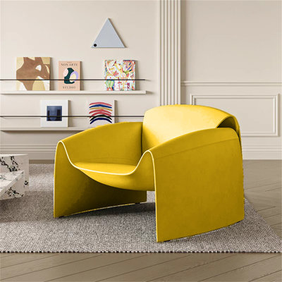 Modern M-Shaped Yellow Leather Armchair - Italian Style Designer Single Seater for Living Room or Balcony