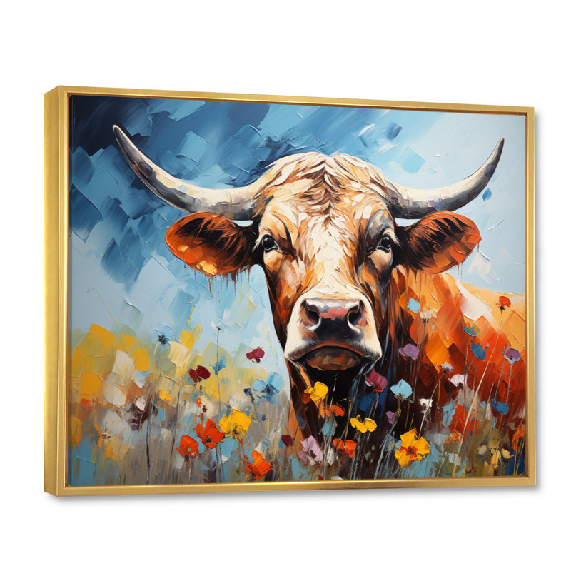 «Cow Countryside Palette I», reproduction d'art sur toile, Cadre flottant doré, H 12 po x l 20 po x P 1 po