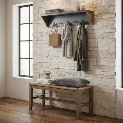 Aston 2-Piece Entryway Set - 40” Wall-Mounted Coat Rack with Shelf & Bench with Rush Seat