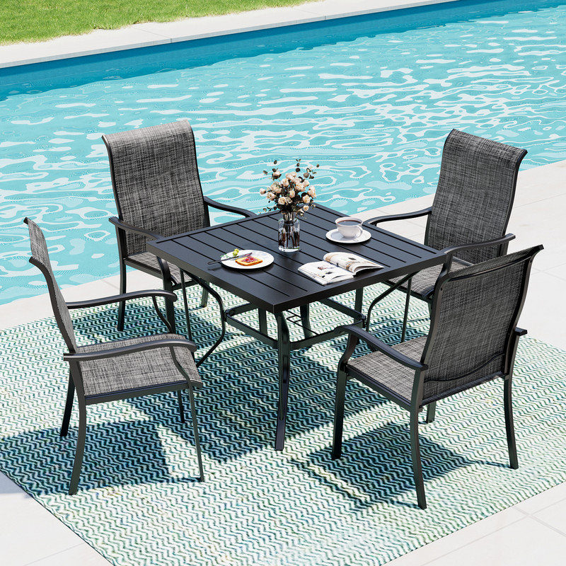 Table de salle à manger d'extérieur carrée avec trou pour parasol Urbai