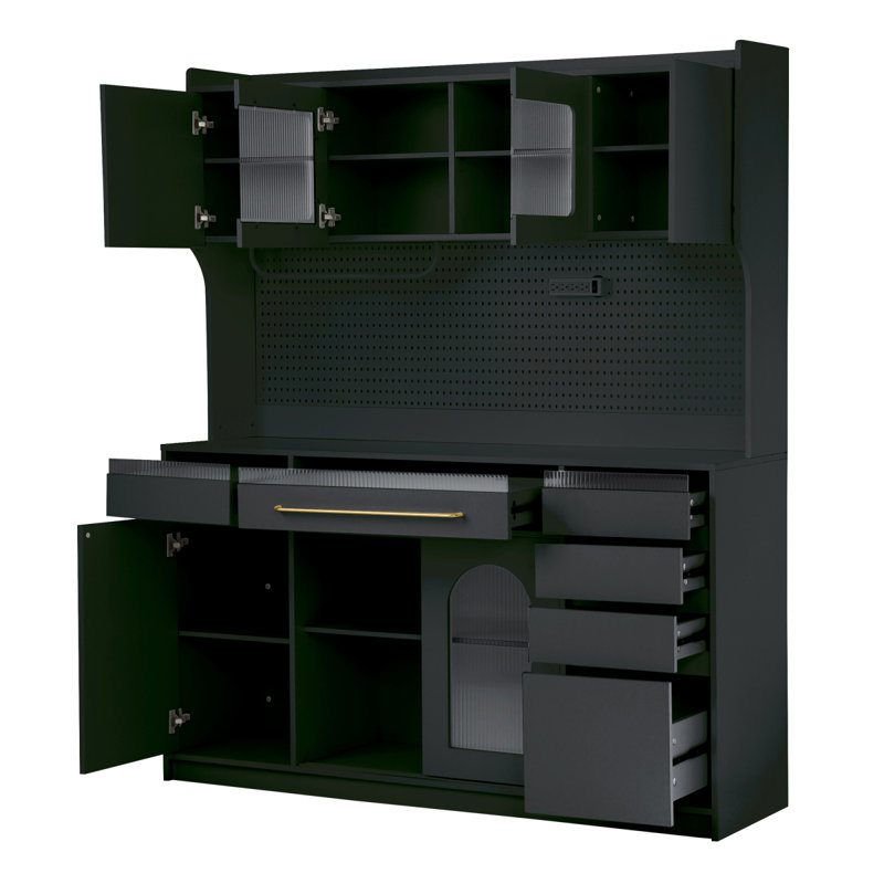 Modern 83.7Inch High Kitchen Pantry,Cupboard Cabinet Black Buffet With 5 Storage Drawers And Adjustable Shelf, Set Of 2,Black
