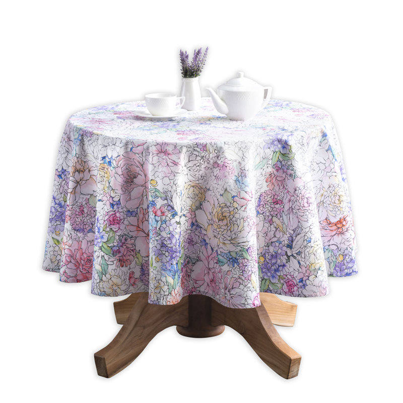 Floral 100% Cotton Round Tablecloth, 63" L x 63" W