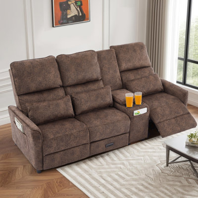 3-Seater Manual Reclining Sofa With Centre Console, Cup Holders, USB & Type-C Charging, Hidden Drawer & Pockets