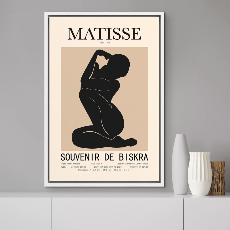 Oeuvre classique "Henri Matisse noir et brun clair abstrait, formes de gens minimalistes" sur, H 36 po x l 24 po, Blanc