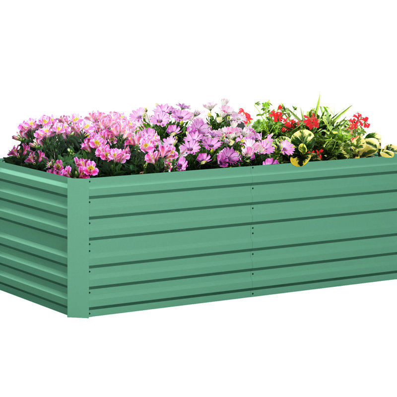 Galvanized Raised Flower Bed Kit - 6' X 3' 2', Reinforced, Tall, Spacious, Open Bottom For Veggies & Herbs Garden , Reliable Metal Planter Veggies, Flowers Herbs, Reinforced