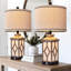 Ensemble de 2 lampes de table Boho avec ports de charge USB A + C, lampes de chevet de ferme à commande tactile à intensité variable à 3 voies pour chambre à coucher, salon, tables de chevet, base en bois et abat-jour en lin