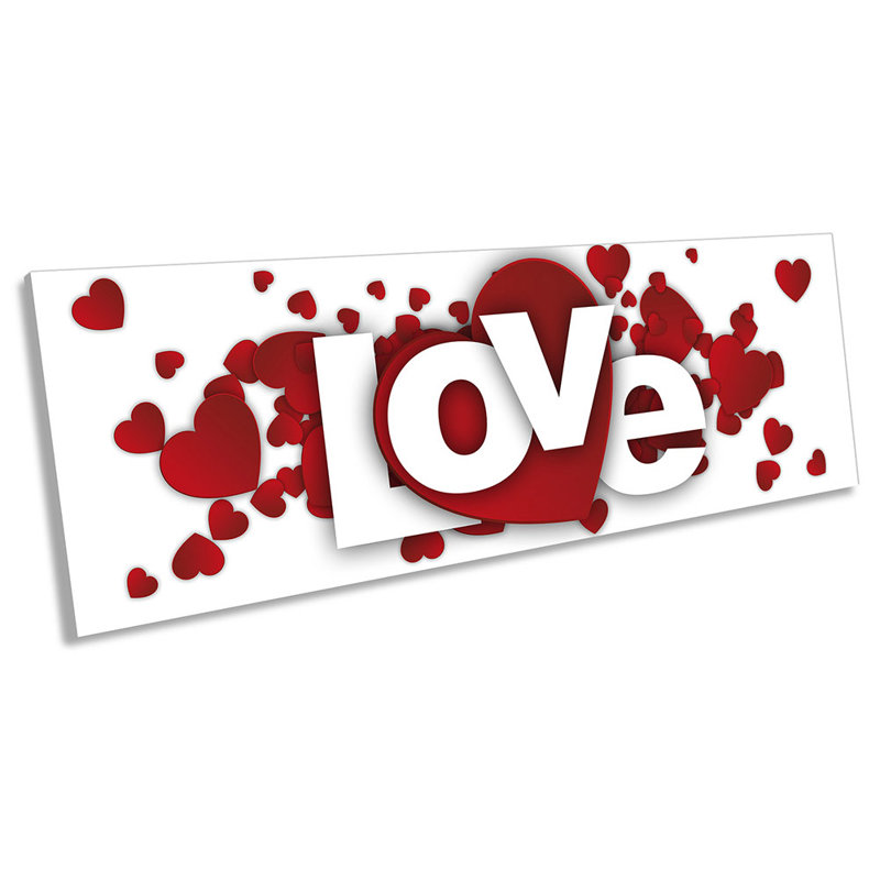 Love Red Hearts Happy - Wrapped Canvas Panoramic Print, 30.48cm H x 91.44cm W x 2cm D