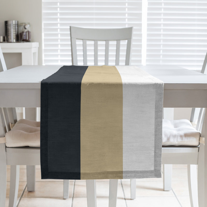 New Orleans Football Stripes Table Runner, 72" x 16", New Orleans Football Tortila/Black/White, Polyester