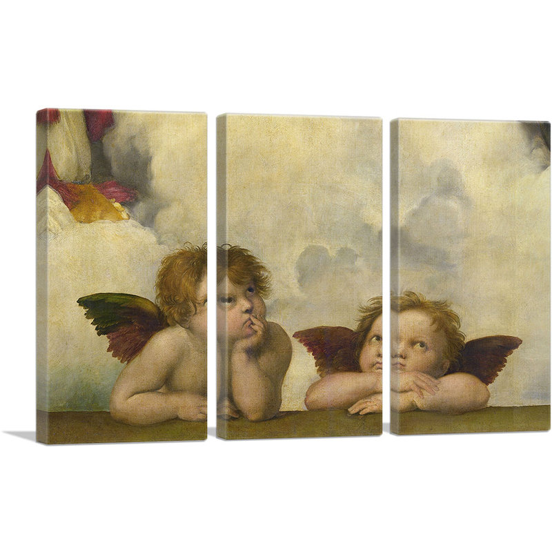 «Sistine Madonna - Two Angels» - Rectangle 1513 par Raphael - Ensemble de 3 reproductions d'art sur toiles tendues