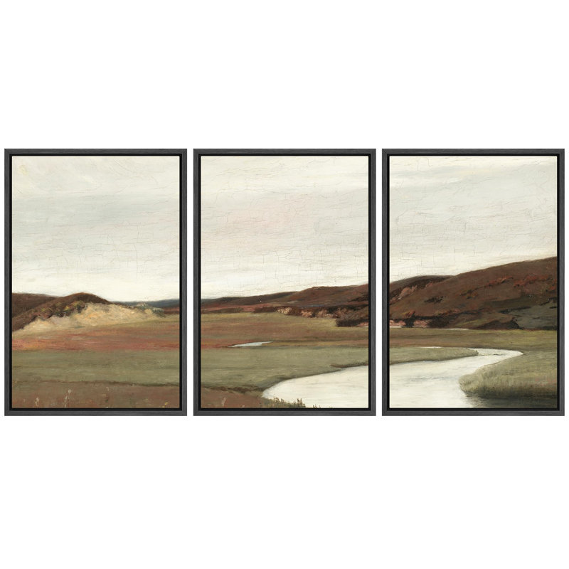 "Tons de terre subtils, paysage de campagne, nature sauvage, illustration, décor, terre panoramique", 3 pièces sur toile