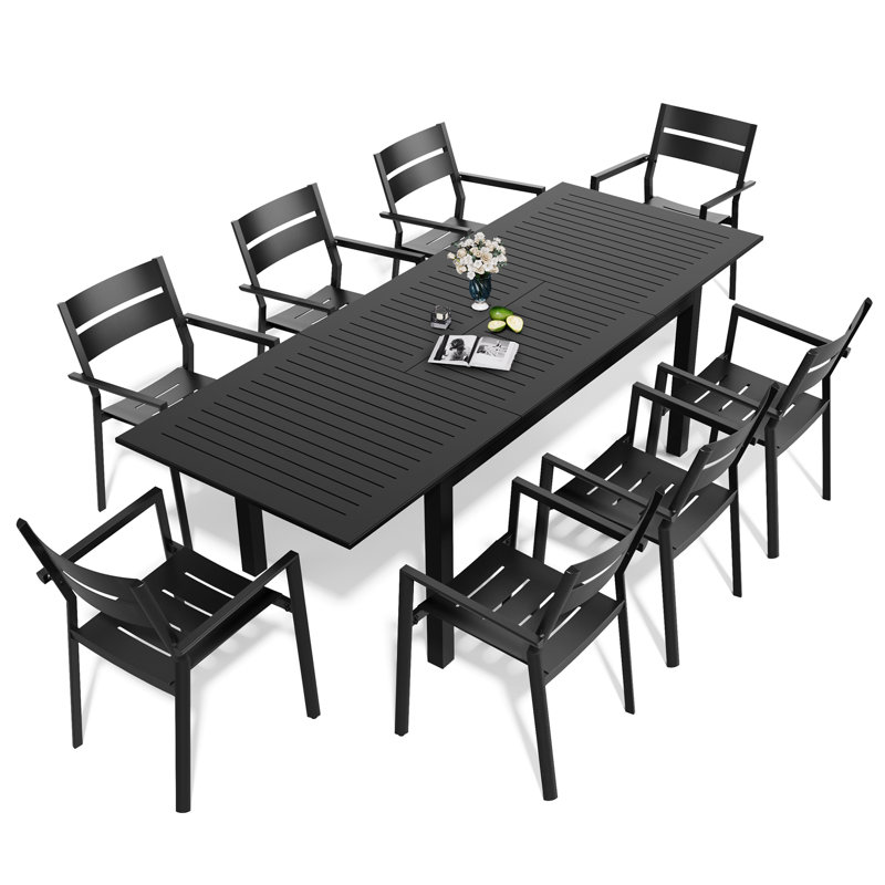 8 - Person Aluminum Rectangular Extendable Outdoor Dining Set (Set of 9)