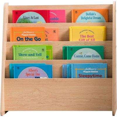 Wooden Magazine Rack, 4-Pocket Periodical Book Ske...