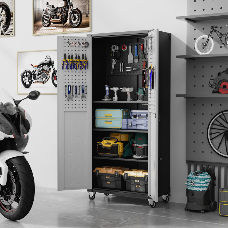 71" H Metal Removable Garage Storage Cabinet with Adjustable Shelves.