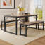 Ensemble de table de salle à manger 45,5 po pour 4 personnes, ensemble de table de cuisine avec 2 bancs, ensemble de table de salle à manger avec structure en métal et panneau de fibres à densité moyenne, coin-repas peu encombrant-771248274-746919459-746919456