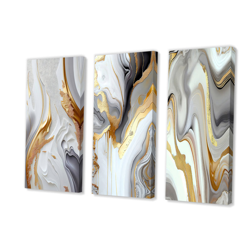 «White and Gold Marble Abstract I», reproduction sur toile 3 pièces, H 40 po x l 60 po x P 1 po