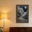 " Gold And Grey Mountain Waterfall Under Crescent Moon " Painting Print-133540345