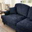 Canapé modulaire en chenille bleu à 4 places avec accoudoirs évasés, jupes de plis à volants détachables et pieds fuselés, coussin décoratif doux et confortable avec repose-pieds Cloud-163067219