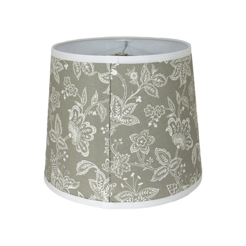 Abat-jour tambour neutre à motif floral - imprimé botanique gris et blanc avec rondelle d'araignée convenant aux lampes de table ou de plancher